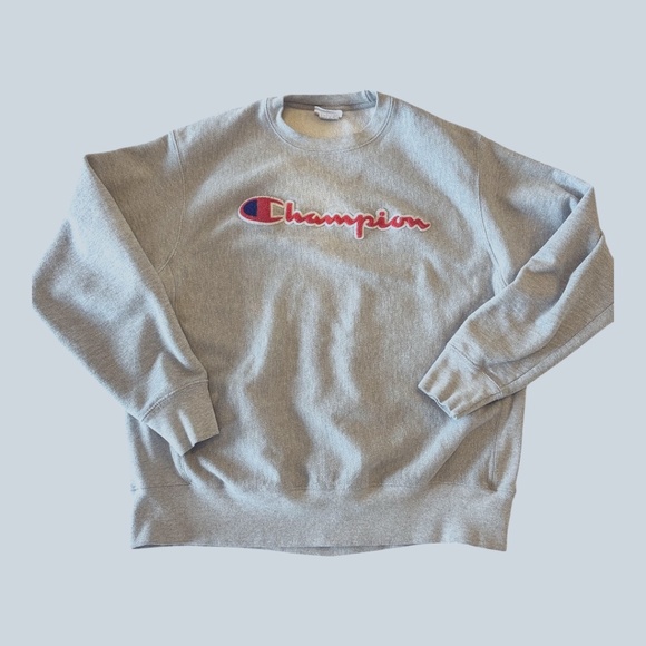 Champion Crewneck Pullover – L (Grey with Red/Blue Puffy Logo) - Picture 1 of 5